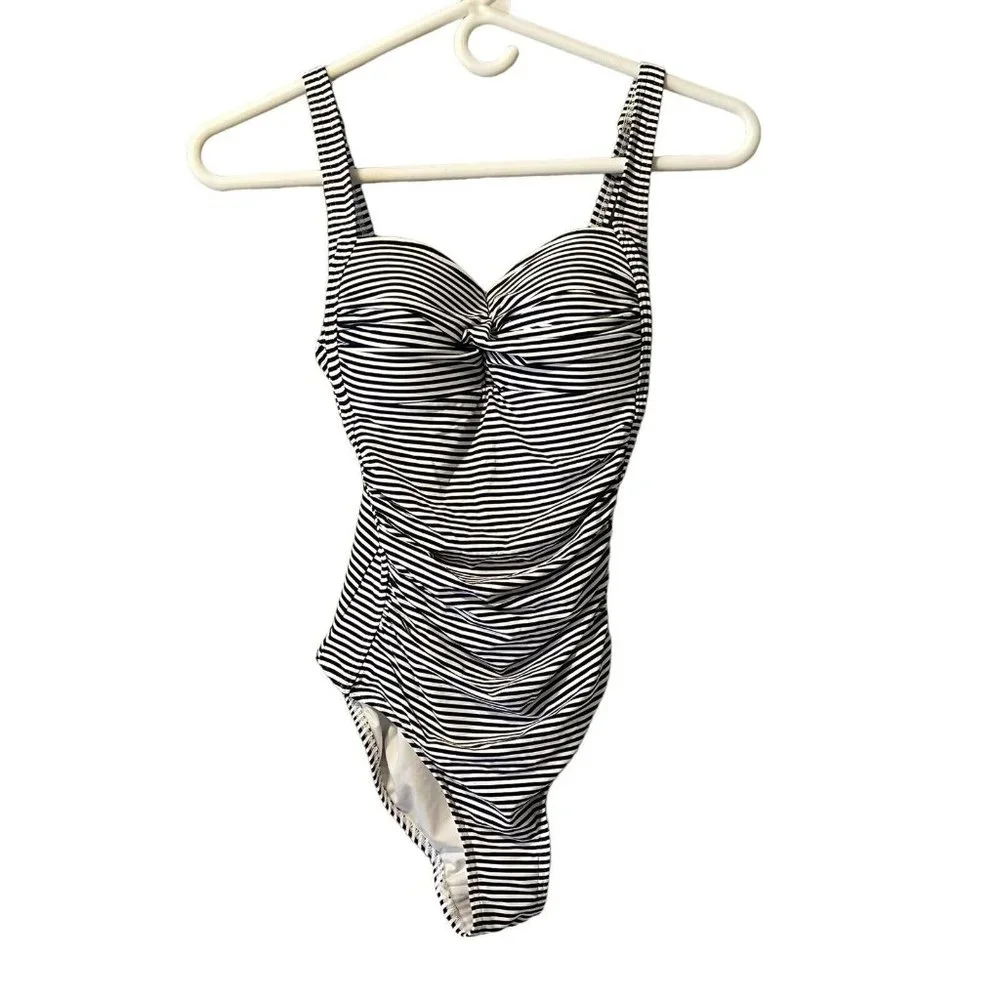 Nip Tuck Swim‎ Navy & White One Piece Multi Fit Cup Bathing Suit USA Size 4